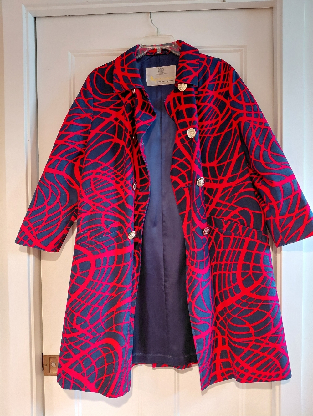 Vintage Aquascutum Weatherproof Trench Coat London England Blue Red Gold Buttons - Picture 2 of 11